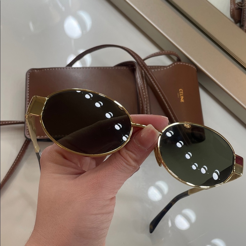 Celine Metal Triomphe Oval Sunglasses with Brown Leather Case - Picture 4 of 9